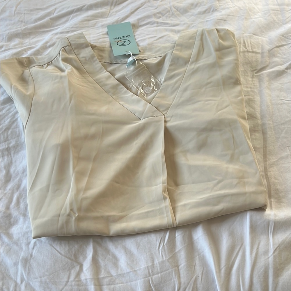 Cream V-Neck Blouse